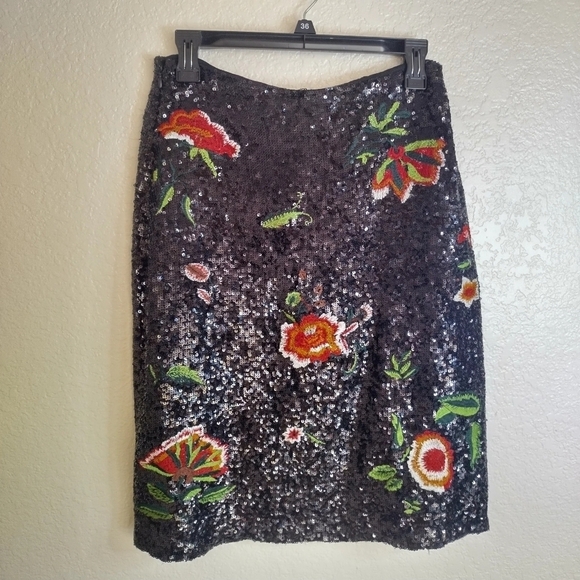 Anthropologie Maeve Garden Glitz Black Sequined Pencil Skirt sz 0 - Picture 6 of 8